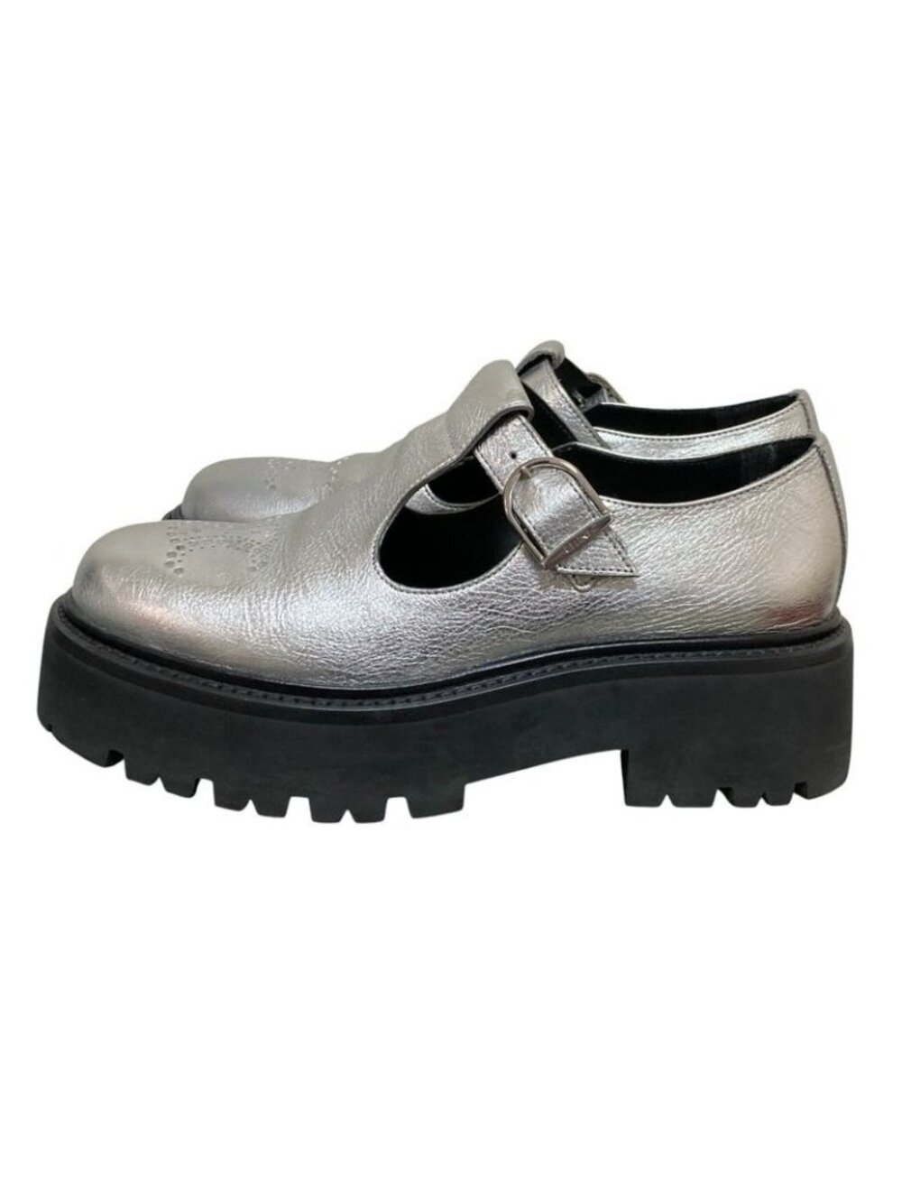 Celine Triomphe T Strap Loafer 37 Silver - Picture 4 of 12